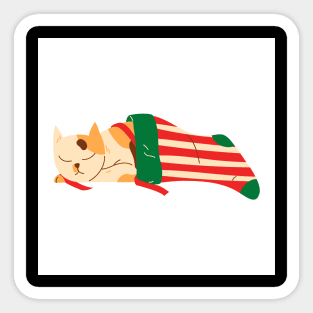 Cat Sleeping in Christmas Stocking Sticker